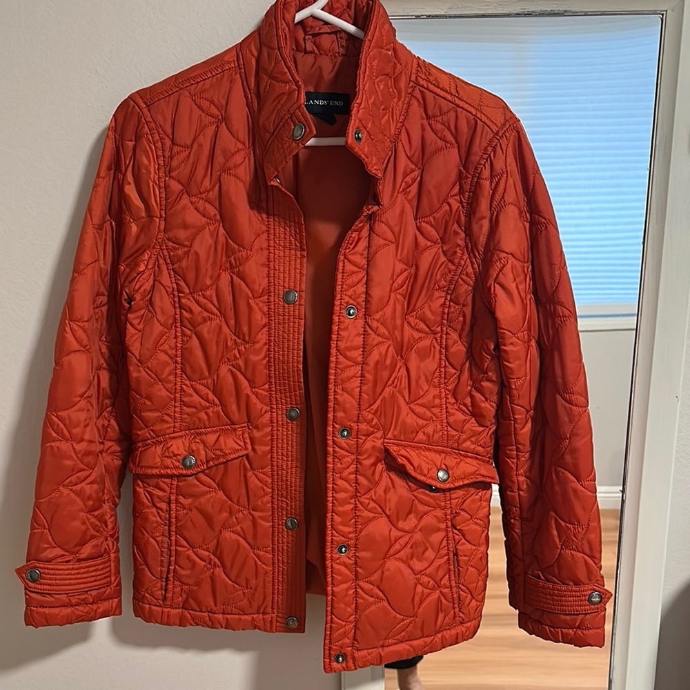 Lands' End Orange Lightweight Quilted Shirt Jacket